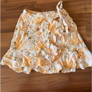 American eagle orange floral mini skirt side tie